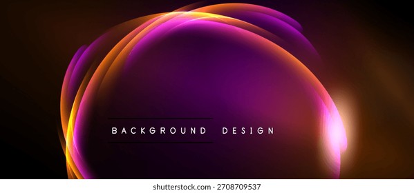 Abstract glowing shapes form vibrant arc. Dark background emphasizes colorful light effects, creating modern design element.