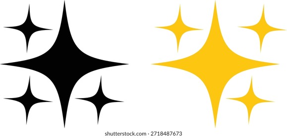 Abstract glowing sparkle symbol set with sharp star inspired forms and smooth visual balance, suitable for premium logo design, contemporary illustrations, creative branding assets, UI elements, marketing visuals, digital artwork, and modern graphic compositions