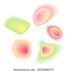 Abstract glowing spectrum shapes or blurred isolated objects, soft blend elements set. Blurred aesthetic watercolor design asset. Vintage light colors texture.