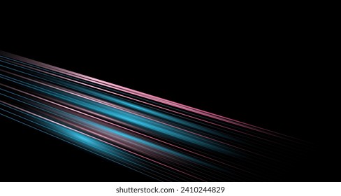 Abstract Glowing Speed Motion Lines In Forward Direction. Illustration Light Render Of Digital Technology