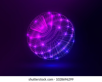 Abstract glowing sphere. Bright pink and blue lines. Creative gradient sphere concept. Futuristic technology background. Vector illustration.