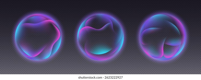 Abstract glowing spheres with vibrant neon colors. Smooth flowing gradients