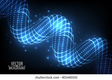 Abstract glowing spiral. Vector particles lights. Blue bright lines.