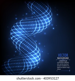 Abstract glowing spiral. Vector particles lights. Abstract dark background. 