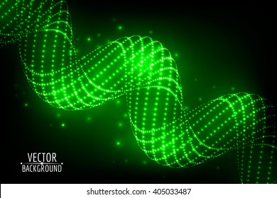 Abstract glowing spiral. Vector particles lights. Abstract dark background. 