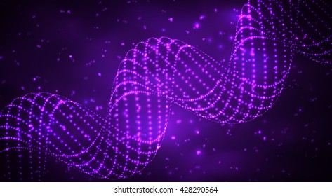Abstract glowing spiral. Vector particles lights. Abstract dark background.