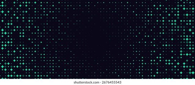 Abstractas brillante estrella cruz semitono patrón neón chispa partículas efecto de luz. Fondo futurista para el diseño de tecnología de innovación de investigación científica médica, estilo científico. Ilustración vectorial.