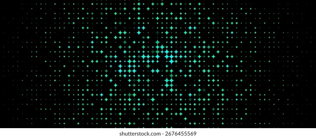 Abstractas brillante estrella cruz semitono patrón neón chispa partículas efecto de luz. Fondo futurista para el diseño de tecnología de innovación de investigación científica médica, estilo científico. Ilustración vectorial.