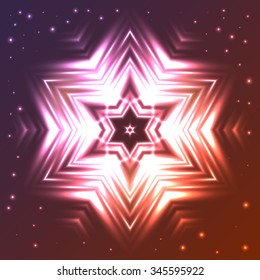 Abstract glowing star on dark gradient background with sparkles