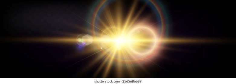 Abstract glowing starburst light with golden rays on dark purple background, creating a soft, radiant, and dynamic effect. Perfect for designs, backdrops, or visual themes.