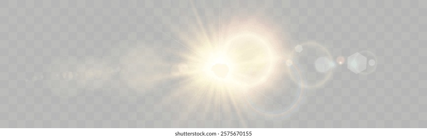 Abstract glowing starburst light with golden rays on dark purple background, creating a soft, radiant, and dynamic effect. Perfect for designs, backdrops, or visual themes.	
