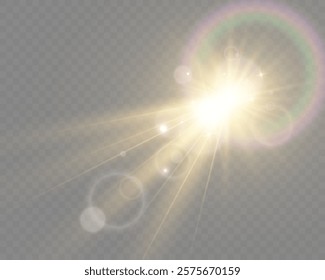 Abstract glowing starburst light with golden rays on dark purple background, creating a soft, radiant, and dynamic effect. Perfect for designs, backdrops, or visual themes.	
