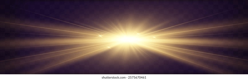 Abstract glowing starburst light with golden rays on dark purple background, creating a soft, radiant, and dynamic effect. Perfect for designs, backdrops, or visual themes.	
