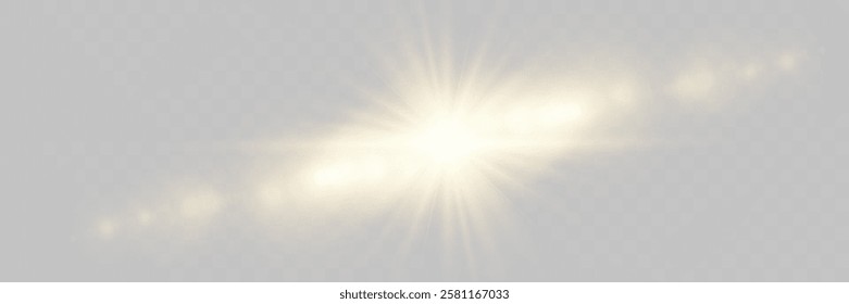 Abstract glowing starburst light with golden rays on dark purple background, creating a soft, radiant, and dynamic effect. Perfect for designs, backdrops, or visual themes.	

