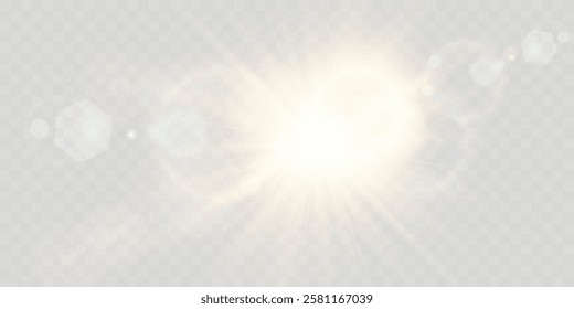 Abstract glowing starburst light with golden rays on dark purple background, creating a soft, radiant, and dynamic effect. Perfect for designs, backdrops, or visual themes.	

