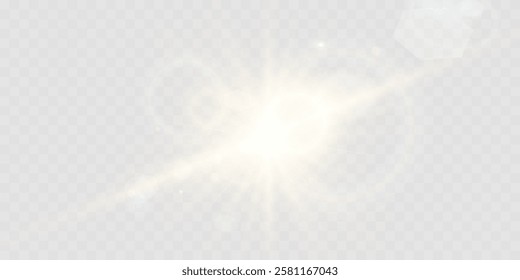 Abstract glowing starburst light with golden rays on dark purple background, creating a soft, radiant, and dynamic effect. Perfect for designs, backdrops, or visual themes.	
