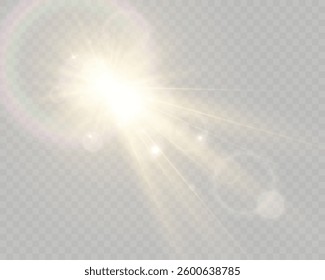 Abstract glowing starburst light with golden rays on dark purple background, creating a soft, radiant, and dynamic effect. Perfect for designs, backdrops, or visual themes.	
