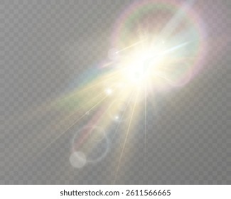 Abstract glowing starburst light with golden rays on dark purple background, creating a soft, radiant, and dynamic effect. Perfect for designs, backdrops, or visual themes.