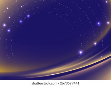 Abstract glowing starry aurora light trail on purple cosmic background