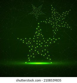 Abstract glowing stars with polygon line and dots. Neon connection structure. Geometric vector design