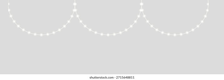 Abstract Glowing String Lights on Gray Background. Minimal abstract image of glowing string lights crossing on a soft gray background, ideal for festive, modern, or holiday design concepts.
