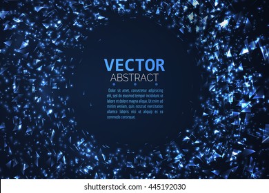 Abstract glowing swirl of particles background. Vector glass explosion.