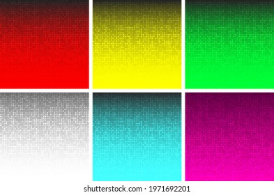 Abstract glowing technology backgrounds set. Vector circle gradient pattern. Digital colorful circle pixel grid. Big data banner