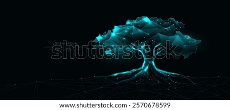 Abstract glowing tree illustration with polygonal connections, representing technology and nature harmony