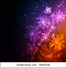 Abstract glowing vector background with floral elements