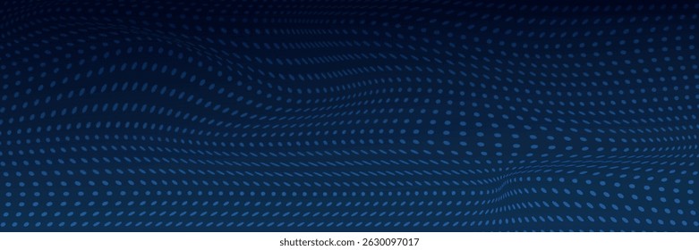 Abstract glowing virtual neural network. Particles form line and surface grid. microcosm or space. Big data visualization. Abstract wave with moving dots. Flow of particles.