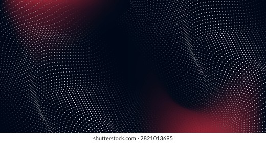 Abstract glowing virtual neural network. Particles form line and surface grid. microcosm or space. Big data visualization. Abstract wave with moving dots. Flow of particles.