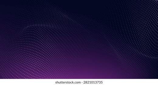Abstract glowing virtual neural network. Particles form line and surface grid. microcosm or space. Big data visualization. Abstract wave with moving dots. Flow of particles.