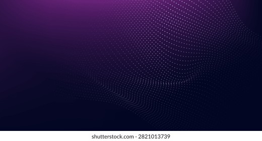 Abstract glowing virtual neural network. Particles form line and surface grid. microcosm or space. Big data visualization. Abstract wave with moving dots. Flow of particles.