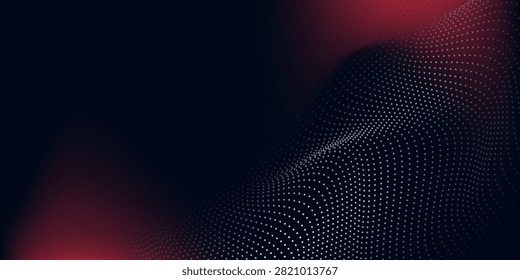 Abstract glowing virtual neural network. Particles form line and surface grid. microcosm or space. Big data visualization. Abstract wave with moving dots. Flow of particles.