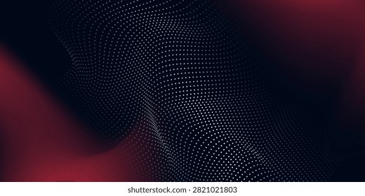 Abstract glowing virtual neural network. Particles form line and surface grid. microcosm or space. Big data visualization. Abstract wave with moving dots. Flow of particles.