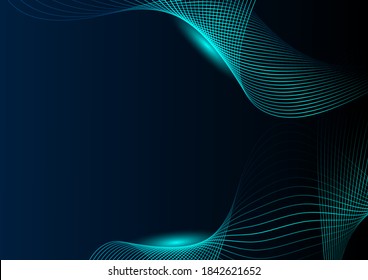 Abstract glowing wave green lines on dark background. Technology concept. Vector illustration