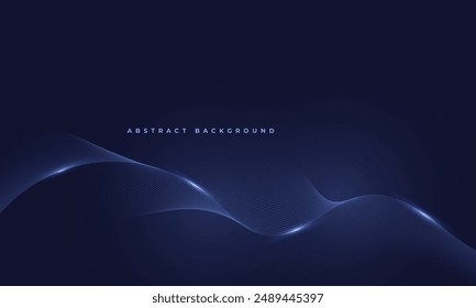 Abstractas líneas de onda brillante. Fondo de tecnología azul oscuro con líneas onduladas dinámicas que fluyen. Vector futurista concepto de ilustración de alta tecnología.