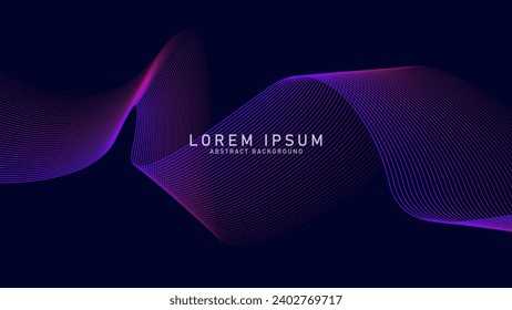 Resumen de líneas de onda brillantes sobre fondo azul oscuro. Patrón de onda dinámica. Líneas onduladas modernas. Concepto de tecnología futurista. Traje para banner, afiche, portada, folleto, volante, sitio web