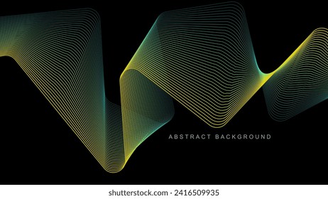Abstract glowing wave lines on black background. Dynamic wave pattern. Modern flowing wavy lines. Futuristic technology concept. Suit for banner, poster, cover, brochure, flyer, website