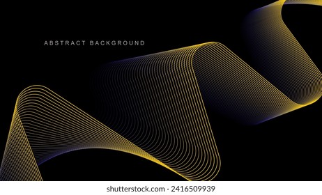 Abstract glowing wave lines on black background. Dynamic wave pattern. Modern flowing wavy lines. Futuristic technology concept. Suit for banner, poster, cover, brochure, flyer, website