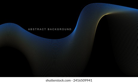 Abstract glowing wave lines on black background. Dynamic wave pattern. Modern flowing wavy lines. Futuristic technology concept. Suit for banner, poster, cover, brochure, flyer, website
