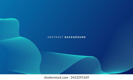 Abstract glowing wave lines on dark blue background. Dynamic wave pattern. Modern flowing wavy lines. Futuristic technology concept. Suit for banner, poster, cover, brochure, flyer, website