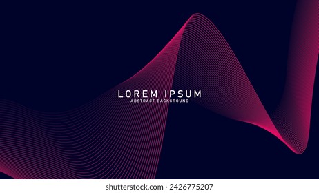Líneas de onda brillantes abstractas sobre fondo azul oscuro. Patrón de onda dinámica. Líneas onduladas fluidas modernas. Concepto de tecnología futurista. Traje para banner, póster, portada, folleto, flyer, sitio web