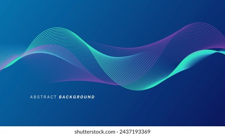 Abstract glowing wave lines on dark blue background. Dynamic wave pattern. Modern flowing wavy lines. Futuristic technology concept. Suit for banner, poster, cover, brochure, flyer, website