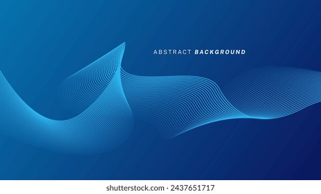Abstract glowing wave lines on dark blue background. Dynamic wave pattern. Modern flowing wavy lines. Futuristic technology concept. Suit for banner, poster, cover, brochure, flyer, website