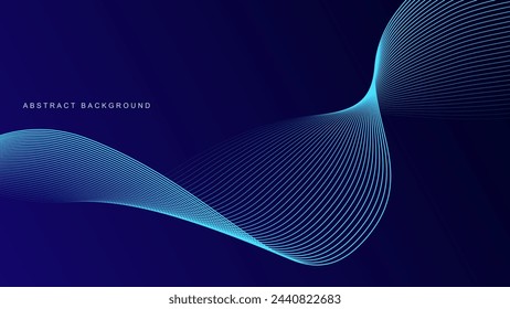 Abstract glowing wave lines on dark blue background. Dynamic wave pattern. Modern flowing wavy lines. Futuristic technology concept. Suit for banner, poster, cover, brochure, flyer, website