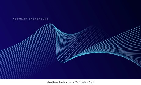 Abstract glowing wave lines on dark blue background. Dynamic wave pattern. Modern flowing wavy lines. Futuristic technology concept. Suit for banner, poster, cover, brochure, flyer, website