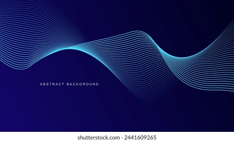 Abstract glowing wave lines on dark blue background. Dynamic wave pattern. Modern flowing wavy lines. Futuristic technology concept. Suit for banner, poster, cover, brochure, flyer, website