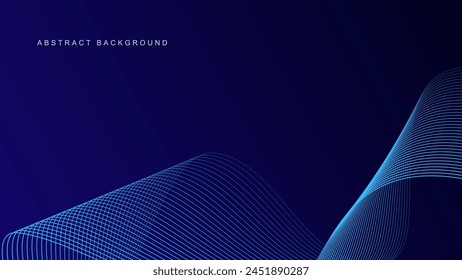 Abstract glowing wave lines on dark blue background. Dynamic wave pattern. Modern flowing wavy lines. Futuristic technology concept. Suit for banner, poster, cover, brochure, flyer, website