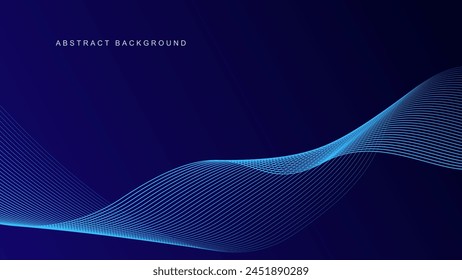 Abstract glowing wave lines on dark blue background. Dynamic wave pattern. Modern flowing wavy lines. Futuristic technology concept. Suit for banner, poster, cover, brochure, flyer, website